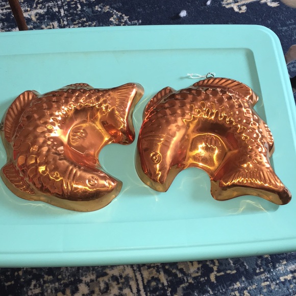 Firm! VintaGE FiSH copper cake jello molds kitchen